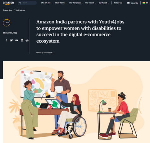 Amazon India partners with Youth4Jobs to empower women with disabilities in e-commerce.