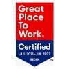 Badge certifying Youth4Jobs as 'Great Place to Work Certified for 2021-2022,' featuring red and blue colors.